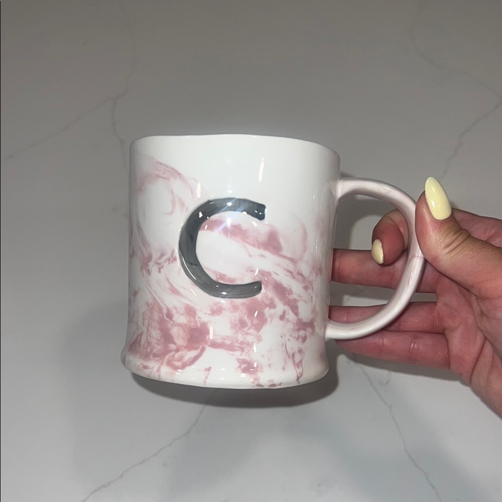 Pink Marble Mug with Letter C